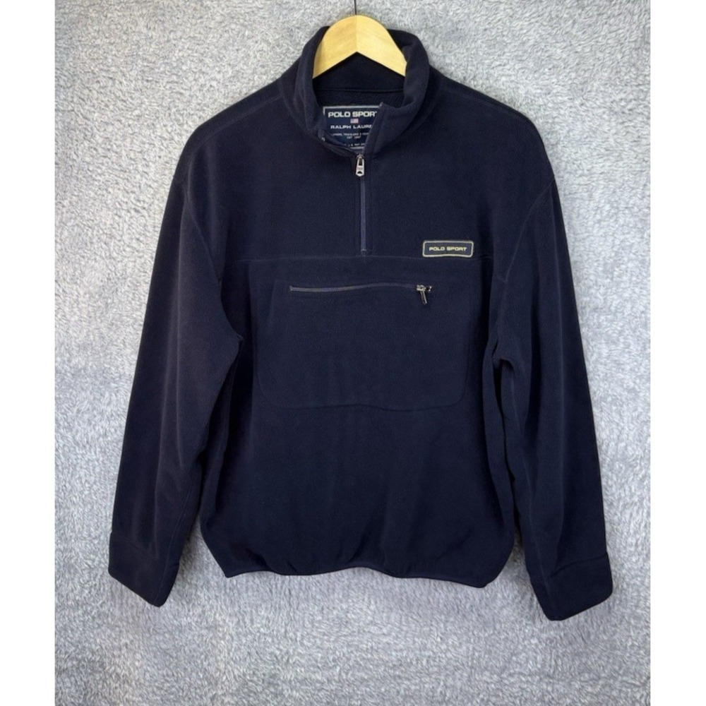 VTG Polo Sport Ralph Lauren Fleece 1/4 Zip Pullover Kangaroo Pouch Mens L